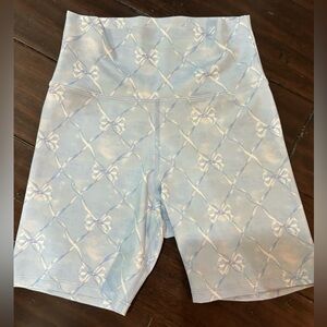 LoveShackFancy Light Blue Bow Print Bike Shorts